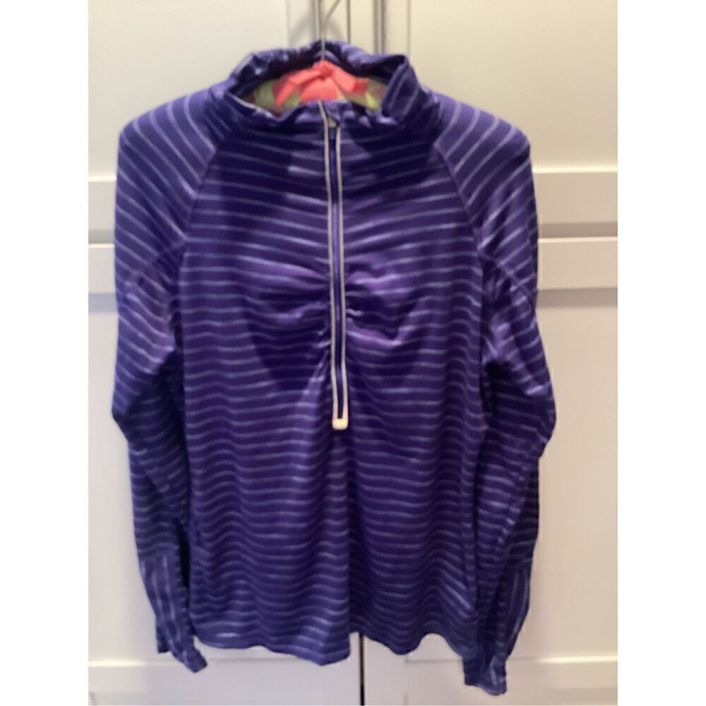 ATHLETA Womens Stripe 1/4 Zip Elite Hoodie Sz L Purple